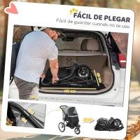 PawHut Carrito para Perros y Gatos Plegable hasta 10 kg Cochecito para Perros Pequeños de 3 Ruedas Grandes de Goma Gris(m-7)