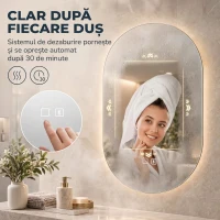 HOMCOM Oglindă de Baie cu LED 50 x 70 cm, Fără Ramă, 3 Culori Reglabile(m-6)