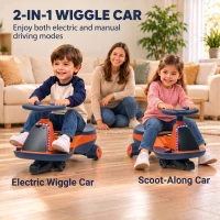 AIYAPLAY 12V Electric Wiggle Car, 2-In-1 Kids Ride On Toy with 2 Speeds, Soft Start, PU Wheels, RGB Lights, Up to 60 kg, Orange(m-4)