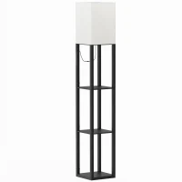 HOMCOM Floor Lamp with Shelves, Modern Dimmable Standing Lamp with Fabric Lampshade, Adjustable Colour Temperature, Black(m-1)