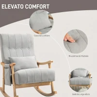 HOMCOM Sedia a Dondolo in Tessuto Effetto Lino Imbottita, Seduta Profonda, Gambe in Legno di Caucciù, Grigio(m-5)