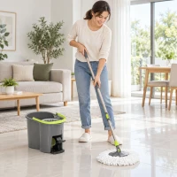 HOMCOM Juego de Fregona y Cubo con Escurridor 2 Compartimentos Cubo de 20 L 5 Mopas Microfibra Uso Seco y Húmedo Gris Oscuro(m-8)