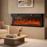 HOMCOM Șemineu electric de podea/încastrabil, 3 laturi, cu telecomandă, 750/1500W, efect flacără 3D, 12 culori, 5 niveluri de luminozitate(m-2)