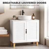 HOMCOM Under Sink Bathroom Cabinet Adjustable Shelf Under Sink Cabinet 2 Louvered Doors, White(m-6)
