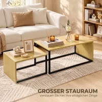 HOMCOM Set van 2 salontafels/bijzettafels, MDF, metaal, 90 x 48 x 42 cm / 59 x 42 x 36 cm, naturel hout + zwart(m-4)