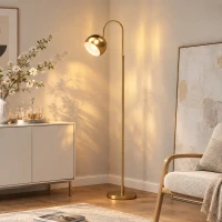 HOMCOM Lampadaire sur Pied Salon, Lampe sur Pied Moderne 40W, Douille E27, Hauteur Réglable, Abat‑jour Orientable, Doré(m-15)