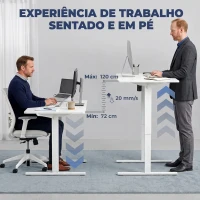 HOMCOM Secretária Elevatória Elétrica 140x70 cm, Altura Regulável 72-120 cm, 3 Memórias, Silenciosa, 2 Ganchos, 2 Passa-Cabos, Branca(m-4)