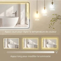 HOMCOM Miroir Salle de Bain Bluetooth avec Éclairage LED 100x70cm, Dimmable 3 Couleurs, Interrupteur Tactile, Anti-Buée, Noir(m-5)