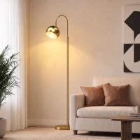 HOMCOM Lampadaire sur Pied Salon, Lampe sur Pied Moderne 40W, Douille E27, Hauteur Réglable, Abat‑jour Orientable, Doré(m-2)