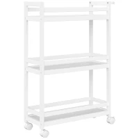 HOMCOM Estantería de Baño de Bambú de 3 Niveles Carrito Auxiliar de Almacenaje con Ruedas 55x20x75 cm Blanco(m-1)
