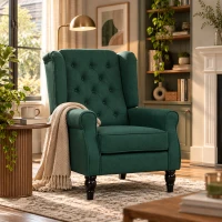 HOMCOM Elegante oorfauteuil, dik gewatteerd, afneembare bekleding, 74 x 86 x 102 cm, Donkergroen(m-2)