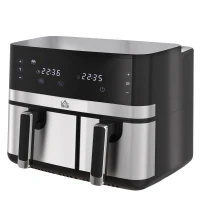 HOMCOM Friteuse à air sans huile, Air Fryer, double compartiment 8,5 L, 2700 W - 8 programmes, température réglable, minuterie(m-12)