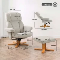 HOMCOM Fauteuil relax avec repose-pied, fauteuil de relaxation, dossier inclinable, assise rembourrée, 79x80x104cm, crème(m-3)