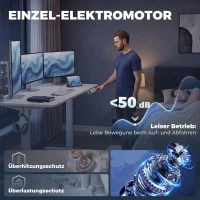 HOMCOM Elektrischer Stehschreibtisch höhenverstellbar mit LCD-Display, Kabeldurchführungen & Haken, Weiß(m-7)