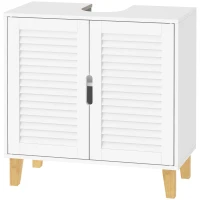 HOMCOM Móvel para Lavatório com 2 Portas Ripadas, Prateleira Ajustável e Pés de Bambu 60x30x60 cm Branco(m-1)