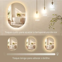 HOMCOM Espelho de Casa de Banho LED com Bluetooth 50x70 cm Espelho de Parede Antiembaciamento 3 Cores Reguláveis com Memória(m-5)