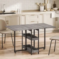 HOMCOM Table à manger pliante sur roulettes 4 personnes avec compartiments ouverts, pour petits espaces, salle à manger, gris(m-2)