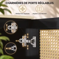 HOMCOM Cache-Radiateur en Bois, 2 Portes en Resine Tressée, Charnières Réglables, Étagère Supérieure, 78 x 19 x 75 cm, Noir(m-6)