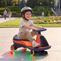 AIYAPLAY 12V Electric Wiggle Car, 2-In-1 Kids Ride On Toy with 2 Speeds, Soft Start, PU Wheels, RGB Lights, Up to 60 kg, Orange(m-14)