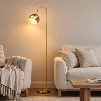 HOMCOM Lampadaire sur Pied Salon, Lampe sur Pied Moderne 40W, Douille E27, Hauteur Réglable, Abat‑jour Orientable, Doré(m-9)