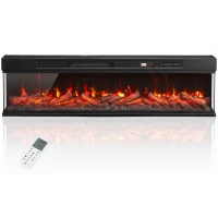 HOMCOM Șemineu electric de podea/încorporabil, pe 3 laturi, cu telecomandă, 750/1500 W, efect flacără 3D, 12 culori, 5 niveluri de luminozitate(m-11)