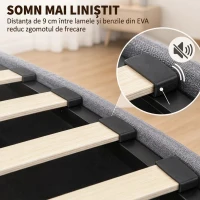 HOMCOM Pat cu ladă 140 x 190 cm, tapițat cu aspect de in, gri închis(m-7)