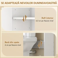 HOMCOM Dulap deasupra WC-ului cu 3 niveluri, economisire spațiu, poliță reglabilă, raft deschis, alb/stejar(m-5)