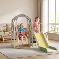 AIYAPLAY Toddler Slide and Swing Set, 6-in-1 Children Activity Centre Playground with Adjustable Swing Seat, Ladder, Cream(m-9)