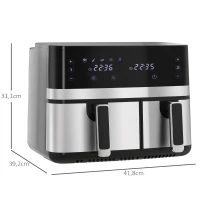 HOMCOM Friteuse à air sans huile, Air Fryer, double compartiment 8,5 L, 2700 W - 8 programmes, température réglable, minuterie(m-3)