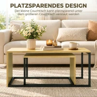 HOMCOM Zestaw 2 stolików kawowych, stolik do kawy, stolik pomocniczy, MDF, metal, 90 x 48 x 42 cm/59 x 42 x 36 cm, drewno naturalne + czarny(m-7)