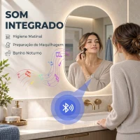HOMCOM Espelho de Casa de Banho LED com Bluetooth 50x70 cm Espelho de Parede Antiembaciamento 3 Cores Reguláveis com Memória(m-4)
