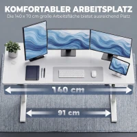 HOMCOM Elektrischer Stehschreibtisch höhenverstellbar mit LCD-Display, Kabeldurchführungen & Haken, Weiß(m-6)