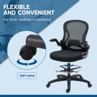 Vinsetto Chaise Bureau Ergonomique en Maille, Hauteur Réglable, Accoudoirs Relevables, Support Lombaire, 59x65x122cm, Noir(m-8)