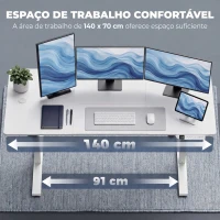 HOMCOM Secretária Elevatória Elétrica 140x70 cm, Altura Regulável 72-120 cm, 3 Memórias, Silenciosa, 2 Ganchos, 2 Passa-Cabos, Branca(m-6)