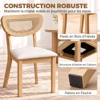 HOMCOM Lot de 2 Chaises de Salle à Manger, Chaises de Cuisine Rembourrées en Lin, Dossier à Effet Rotin et Pieds d'Hévéa, Beige(m-7)