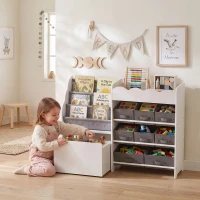 AIYAPLAY Estantería Infantil Juguetes con 8 Cestas de Tela Cajón con Ruedas Librería Estante Abierto 3-8 Años 109x30x80cm Blanco(m-2)