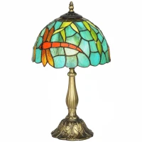 HOMCOM Tiffany Stained Glass Table Lamp, Handmade Antique Bedside Lamp for Bedroom, Living Room, Nightstand, Green(m-13)