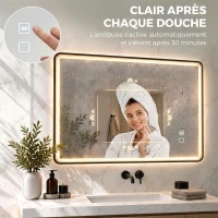 HOMCOM Miroir Salle de Bain Bluetooth avec Éclairage LED 100x70cm, Dimmable 3 Couleurs, Interrupteur Tactile, Anti-Buée, Noir(m-6)