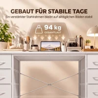 HOMCOM Computertisch mit 8 Stoffschubladen und Stauraum Schreibtisch 140 cm Weiß(m-7)