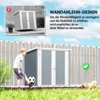Outsunny Metall Gerätehaus 1,1 m², Geräteschuppen mit Pultdach Abschließbarer Doppeltüren, 147 x 86 x 134 cm(m-6)