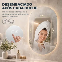 HOMCOM Espelho de Casa de Banho LED com Bluetooth 50x70 cm Espelho de Parede Antiembaciamento 3 Cores Reguláveis com Memória(m-6)