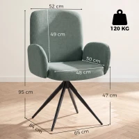 HOMCOM Swivel Accent Chair, Upholstered Linen-Look Armchair with Curved Backrest, Wrapped Armrests for Living Room, Light Green(m-3)