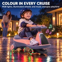 AIYAPLAY 12V Electric Wiggle Car, 2-In-1 Kids Ride On Toy with 2 Speeds, Soft Start, PU Wheels, RGB Lights, Up to 60 kg, Pink(m-7)