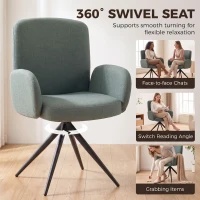 HOMCOM Swivel Accent Chair, Upholstered Linen-Look Armchair with Curved Backrest, Wrapped Armrests for Living Room, Light Green(m-4)