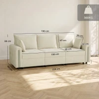 HOMCOM 3 Seater Sofa with Lift-Up Storage, 228cm Comfy Velvet Couch with Wide Deep Seat, Beige(m-3)