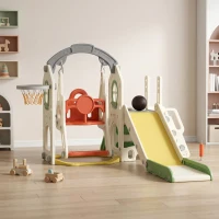 AIYAPLAY Toddler Slide and Swing Set, 6-in-1 Children Activity Centre Playground with Adjustable Swing Seat, Ladder, Cream(m-8)