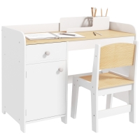 ZONEKIZ Bureau enfant avec chaise, table enfant avec tiroir, placard et large plateau, pour 3 à 6 ans, 80 x 39 x 59 cm, blanc