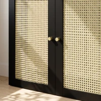 HOMCOM Cache-Radiateur en Bois, 2 Portes en Resine Tressée, Charnières Réglables, Étagère Supérieure, 78 x 19 x 75 cm, Noir(m-11)