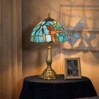 HOMCOM Tiffany Stained Glass Table Lamp, Handmade Antique Bedside Lamp for Bedroom, Living Room, Nightstand, Green(m-12)