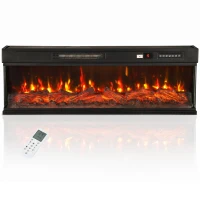 HOMCOM Șemineu electric de podea/încastrabil, 3 laturi, cu telecomandă, 750/1500W, efect flacără 3D, 12 culori, 5 niveluri de luminozitate(m-11)